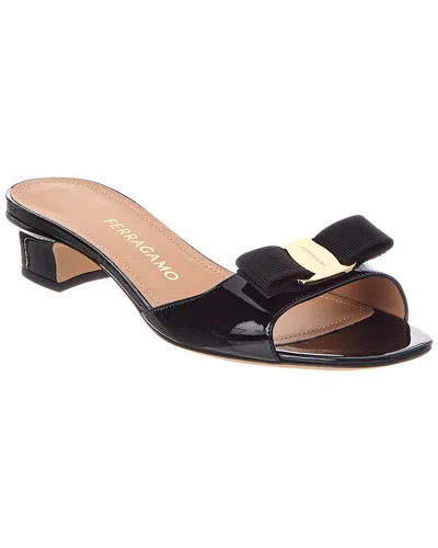Ferragamo Vara Bow Patent Sandal In Black