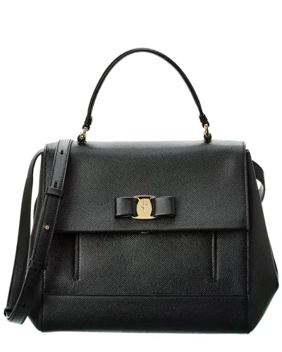 Ferragamo Vara Bow Pebbled Leather Shoulder Bag In Black