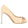 Ferragamo Vara Bow Peep-toe Pumps In Nude Patent Leather In Brown