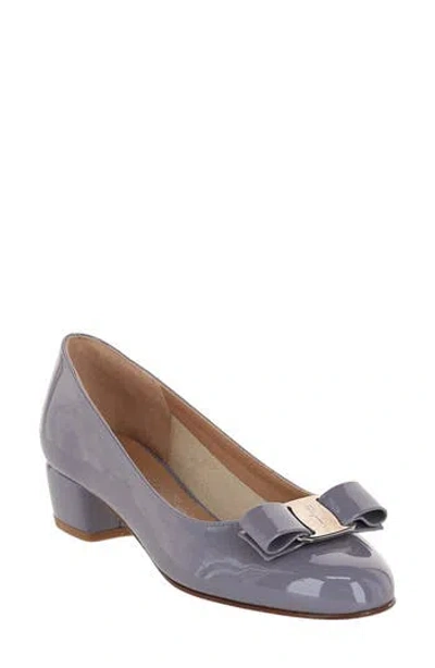 Ferragamo Vara Bow Patent Leather Pump In Gray