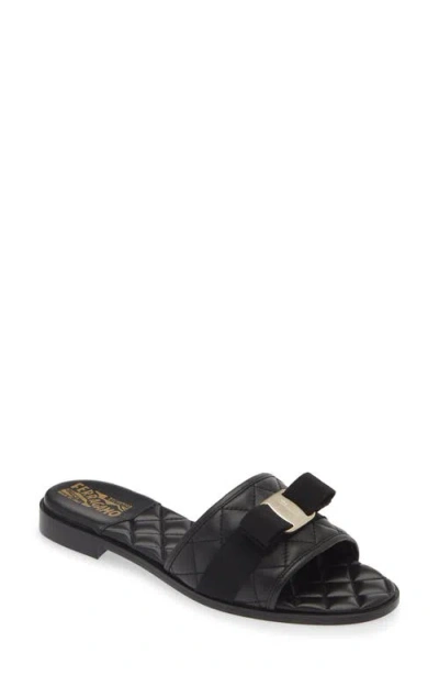 FERRAGAMO FERRAGAMO LOVEC Q BOW QUILTED SLIDE SANDAL