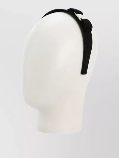 Ferragamo Vara Bow Ribbed Headband Metal Detail In Black