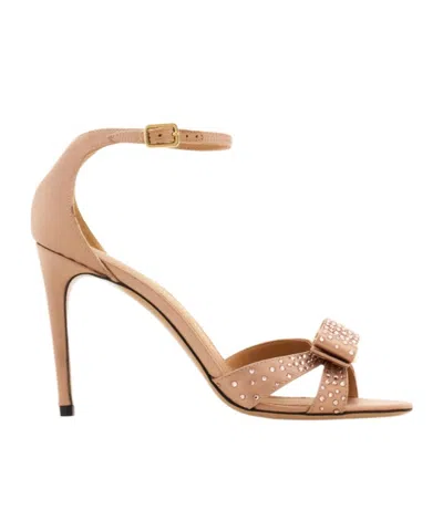 Ferragamo Vara Bow Sandal With Crystals In Neutral