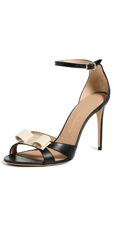 Ferragamo Vara Black Heeled Sandal With Bow Detail On The Front In Leather Woman