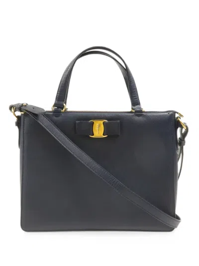 Pre-owned Ferragamo Vara Bow Shoulder Bag In Blue