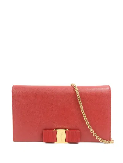 Pre-owned Ferragamo Vara Bow Shoulder Bag In Red