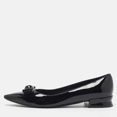 Pre-owned Ferragamo Vara Bow Size 40 Black Patent Leather Ballet Flats