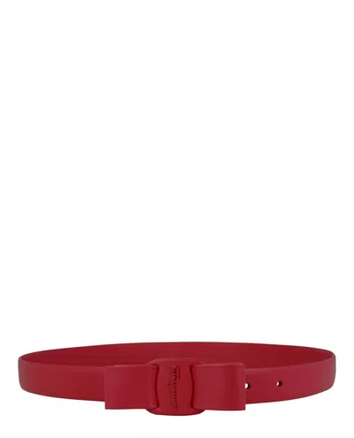 Ferragamo Vara Bow Skinny Belt In Red
