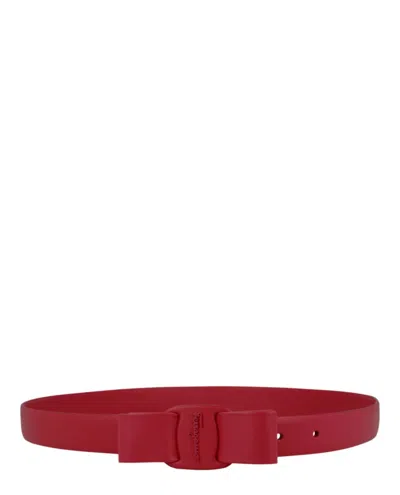 Ferragamo Vara Bow Skinny Belt In Red