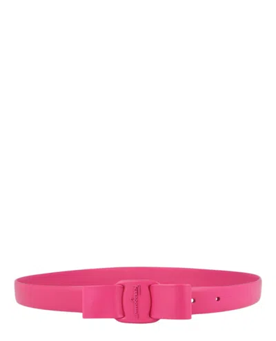 Ferragamo Vara Bow Skinny Belt In Pink