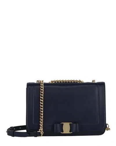 Ferragamo Vara Bow Smooth Leather Shoulder Bag Woman Cross-body Bag Blue Size - Calfskin In Navy