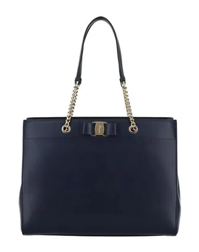 Ferragamo Vara Bow Smooth Leather Shoulder Bag Woman Shoulder Bag Blue Size - Calfskin