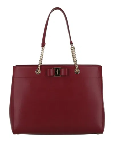 Ferragamo Vara Bow Smooth Leather Tote In Red