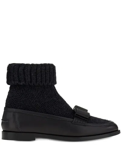 Ferragamo Vara Bow Sock-ankle Loafers In Black