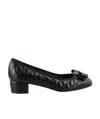 Ferragamo Vara Q Bow-embellished Quilted Patent-leather Pumps In Black