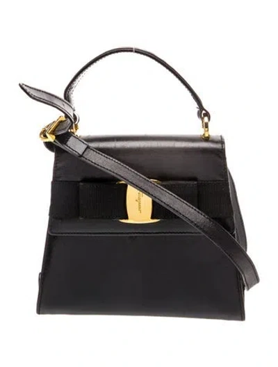 Pre-owned Ferragamo Vara Bow Top Handle Bag In Black