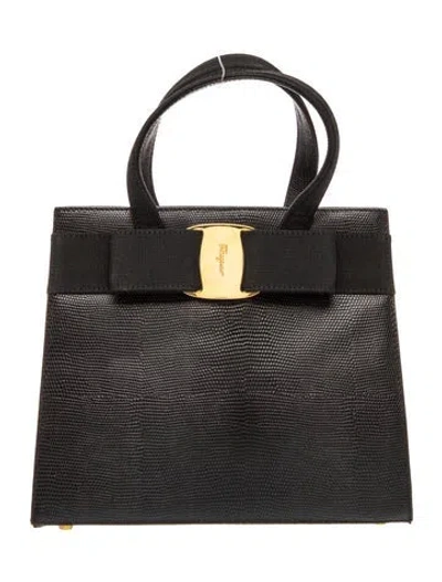 Pre-owned Ferragamo Vara Bow Top Handle Bag Vintage In Black
