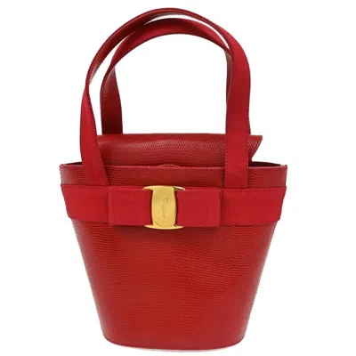 Pre-owned Ferragamo Vara Bow Top Handle Bucket Bag Leather Leather Handbag () In Red