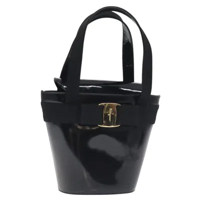 Pre-owned Ferragamo Vara Bow Top Handle Bucket Bag Patent Leather Patent_leather Handbag () In Black