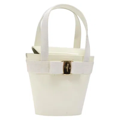Pre-owned Ferragamo Vara Bow Top Handle Bucket Bag Patent Leather Patent_leather Handbag () In White