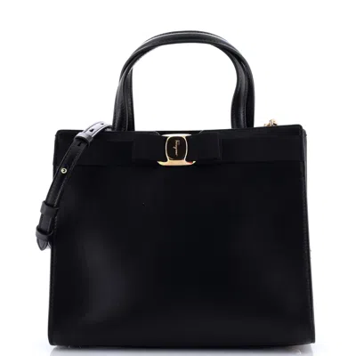 Ferragamo Vara Bow Top Handle Convertible Tote Leather Medium In Black