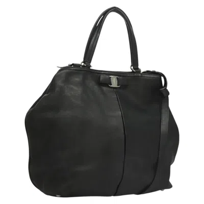 Pre-owned Ferragamo Vara Bow Tote Leather Leather Tote Bag Bag () In Black