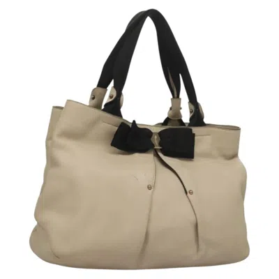 Pre-owned Ferragamo Vara Bow Tote Leather Leather Tote Bag Bag () In Sand