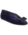 Ferragamo Velvet-textured Ballerinas With Decorative Bow Detail In Blue