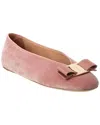 Ferragamo Vara Bow Velvet Flat In Pink