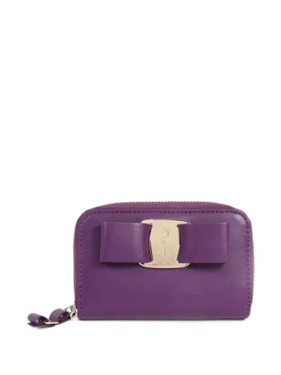 Pre-owned Ferragamo Vara Bow-detail Coin Purse In Purple