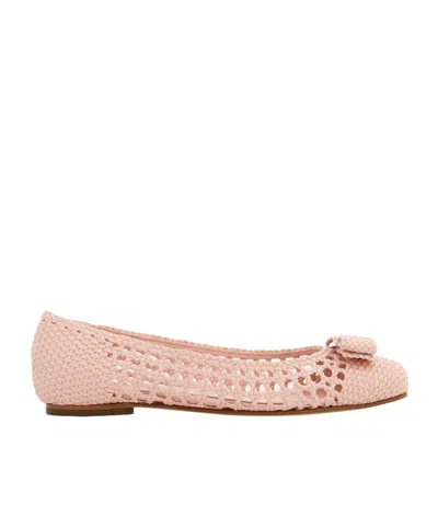 Ferragamo Vara Bowtie Braided Ballet Flats In Nude