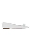 Ferragamo 5mm Anz 1 Patent Leather Ballerina Flats In Off White