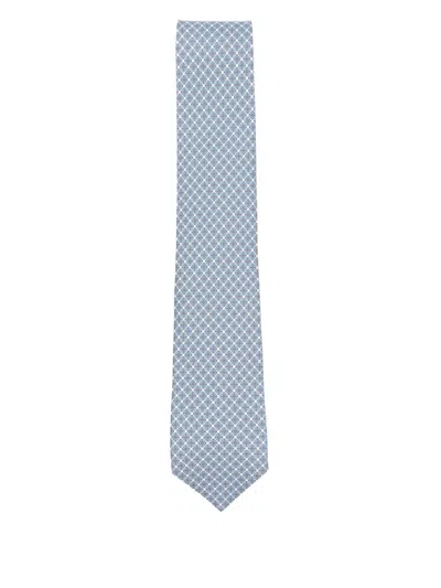 Ferragamo Vara Buckle Printed Silk Tie In Blue
