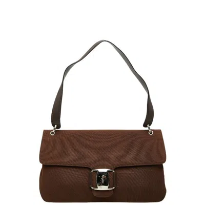 Pre-owned Ferragamo Vara Canvas Leather Handbag Shoulder Bag () In Brown