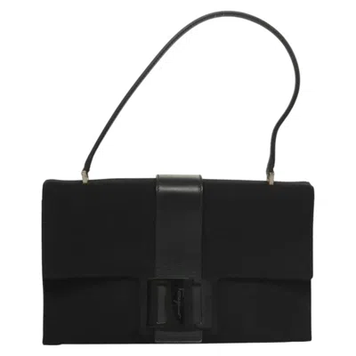 Pre-owned Ferragamo Vara Canvas Shoulder Bag () In Black