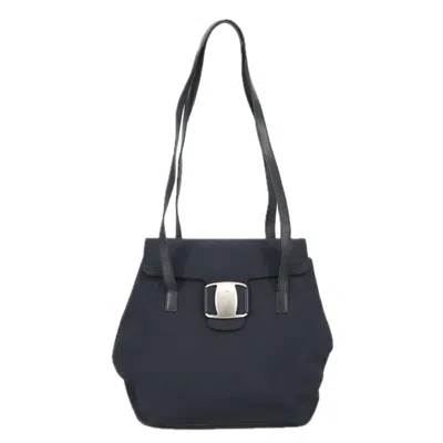 Pre-owned Ferragamo Vara Canvas Shoulder Bag () In Black