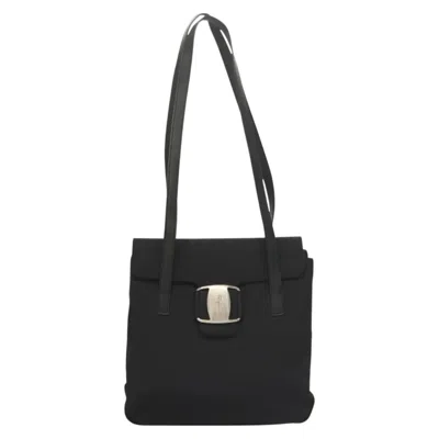Pre-owned Ferragamo Vara Canvas Shoulder Bag () In Black