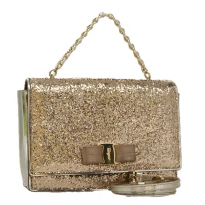 Pre-owned Ferragamo Vara Canvas Shoulder Bag () In Gold