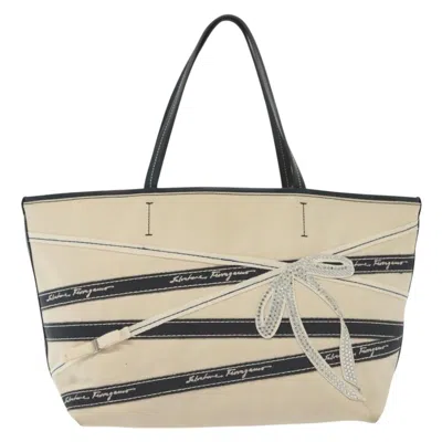 Pre-owned Ferragamo Vara Canvas Tote Bag () In Sand