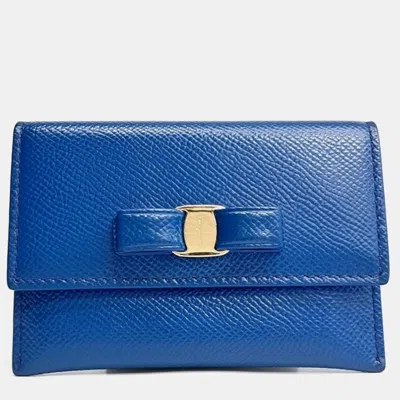Pre-owned Ferragamo Vara Card Wallet In Blue