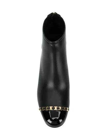 Ferragamo Vara Chain Detail Booties In Black
