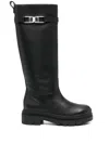 Ferragamo Leather Ryder Boots Buckle Detail In Black