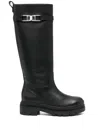 Ferragamo Leather Ryder Boots Buckle Detail In Black