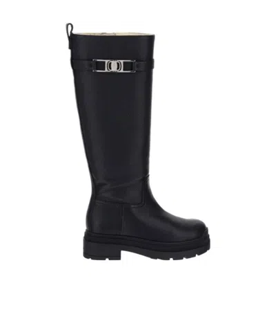 Ferragamo Vara Chain Knee-high Boots In Black