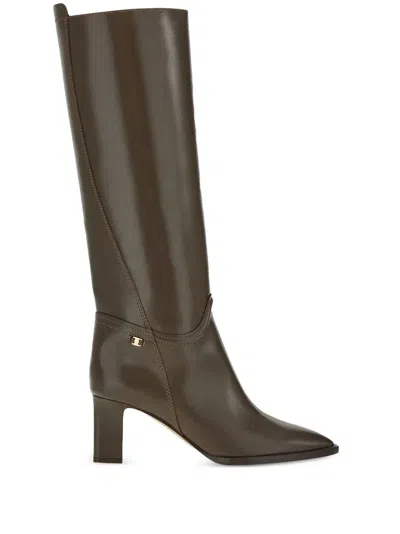 Ferragamo Vara Chain Knee-high Boots In Brown