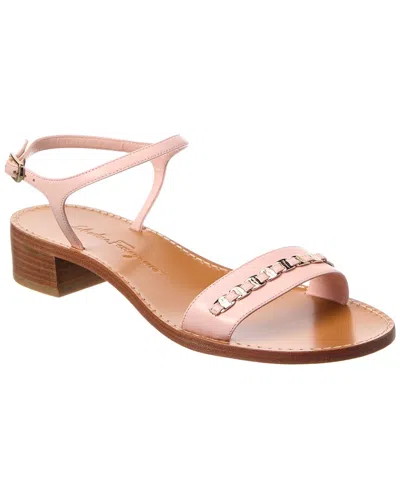 Ferragamo Vara Chain Leather Sandal In Pink