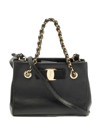 Pre-owned Ferragamo Vara Chain-link Mini Bag In Black