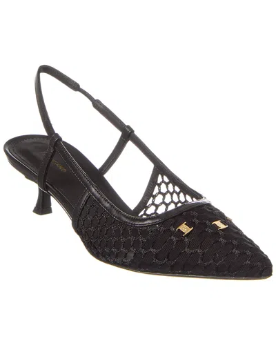 Ferragamo Vara Chain Mesh & Leather Slingback Pump In Black