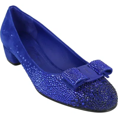 Ferragamo Vara Crystal Embellished Leather Pump In Blue