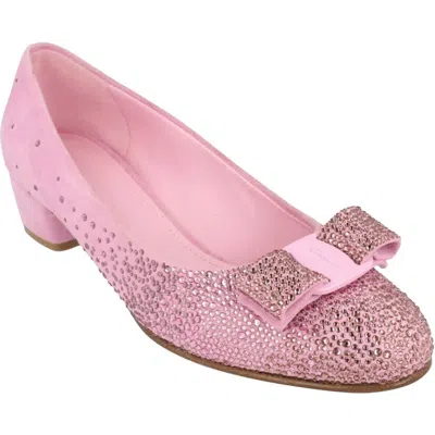 Ferragamo Vara Crystal Embellished Leather Pump In Pink
